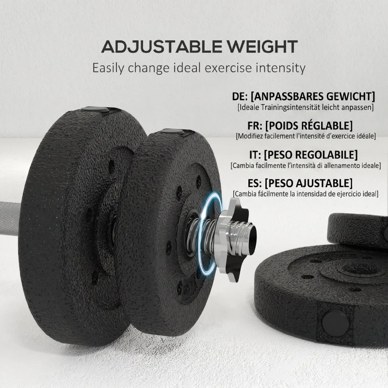 HOMCOM Set de gantere pentru sală de 25 kg în total, cu 12 discuri de greutăți și 2 bare de 2 kg, negru