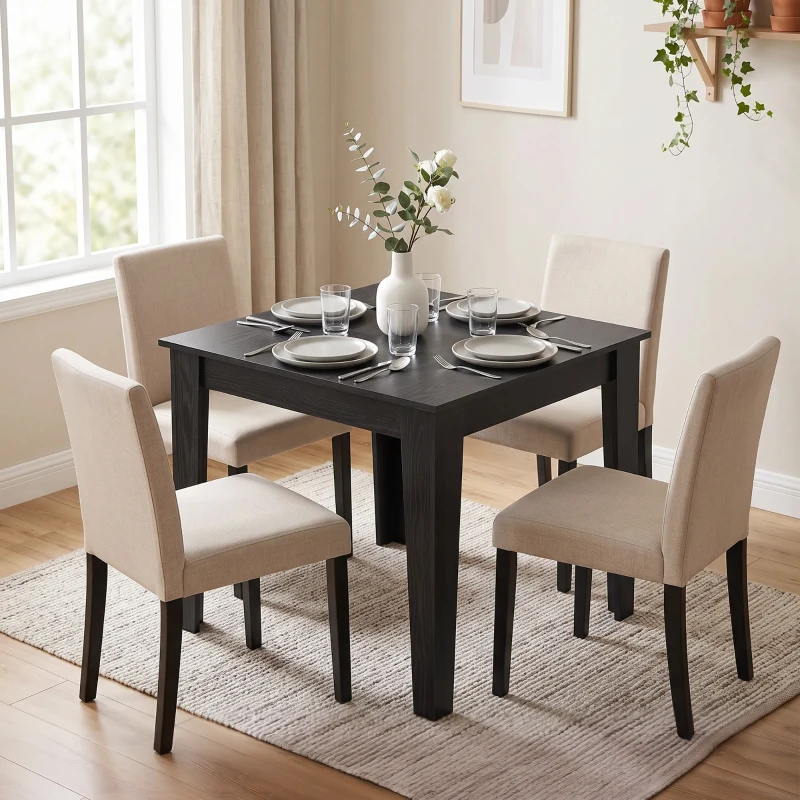 HOMCOM Dining Table for 4, 80L x 80W x 75Hcm, Modern Square Kitchen Table with Wood Effect Tabletop, Black Wood Effect