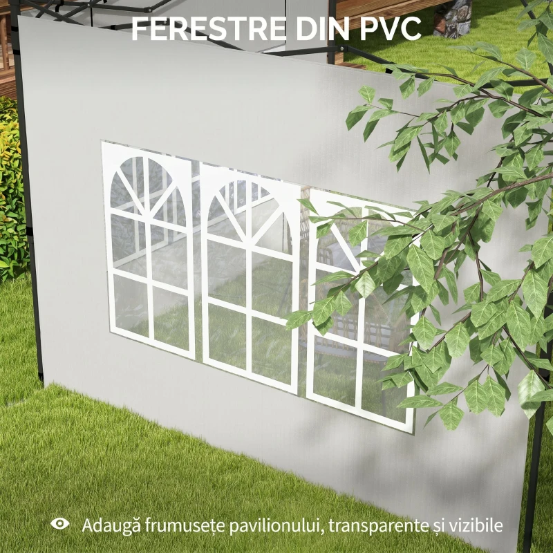 Outsunny Set 2 Pereți Laterali pentru Foișor 3x3 m și 3x6 m cu Ferestre, din PE și Plastic, 293x193 cm, Alb