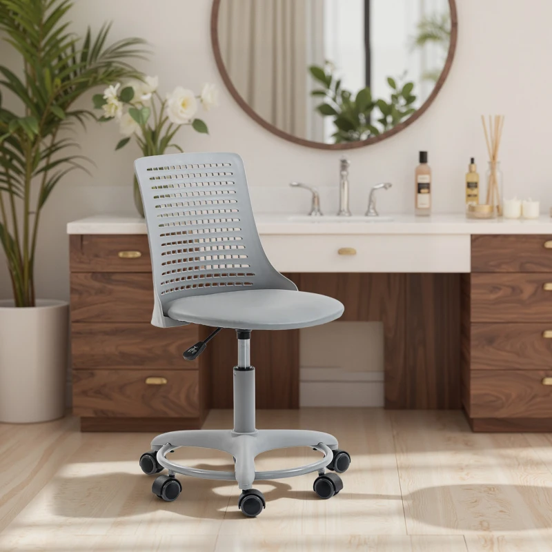 HOMCOM Cadeira de Escritório sem Braços Cadeira de Secretária Giratória em Malha com Encosto Vazado Ajustável 43x42x74-86 cm Cinza