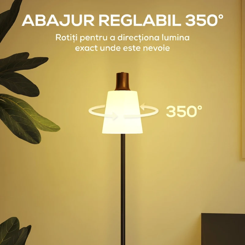 HOMCOM Lampă de Podea LED cu Cap Rotativ la 350°, Reglare a Temperaturii Culorii 3000K/4000K/6500K, Negru