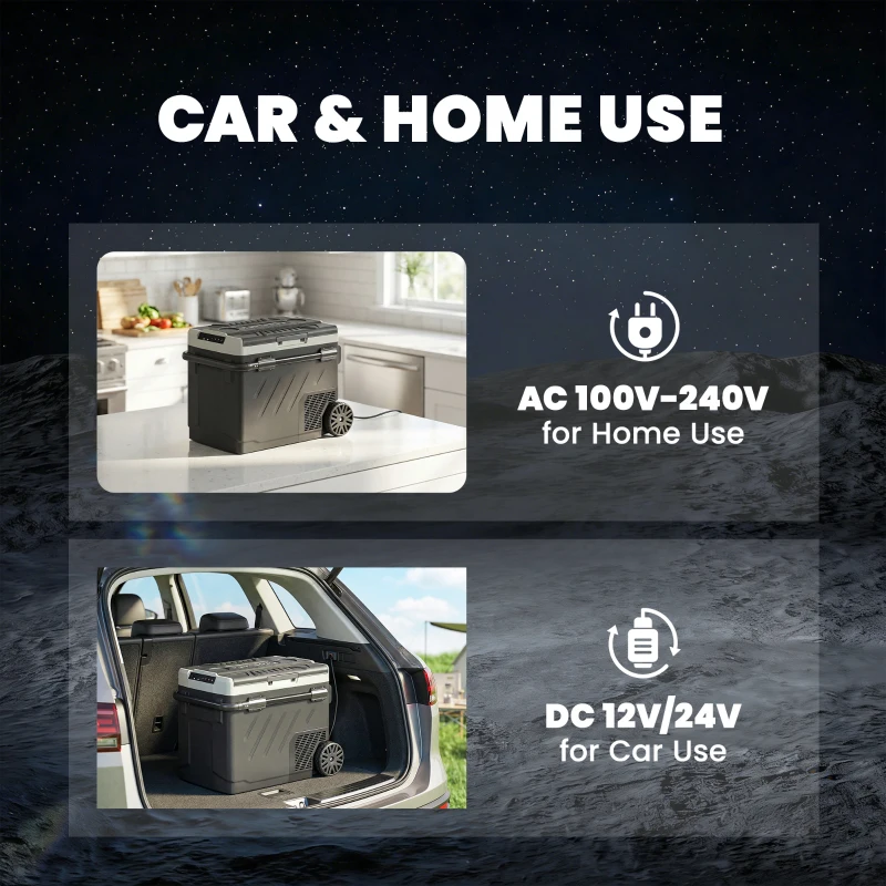 Outsunny 49L Compressor Car Fridge Freezer, Dual Zone Camping Refrigerator with App Control, Telescopic Handle, -20℃-20℃