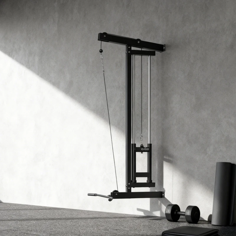 SPORTNOW Appareil de musculation mural, station de traction, poulie haute et basse, 2 poulies, en acier, 75 x 16 x 192 cm, noir(m-7)
