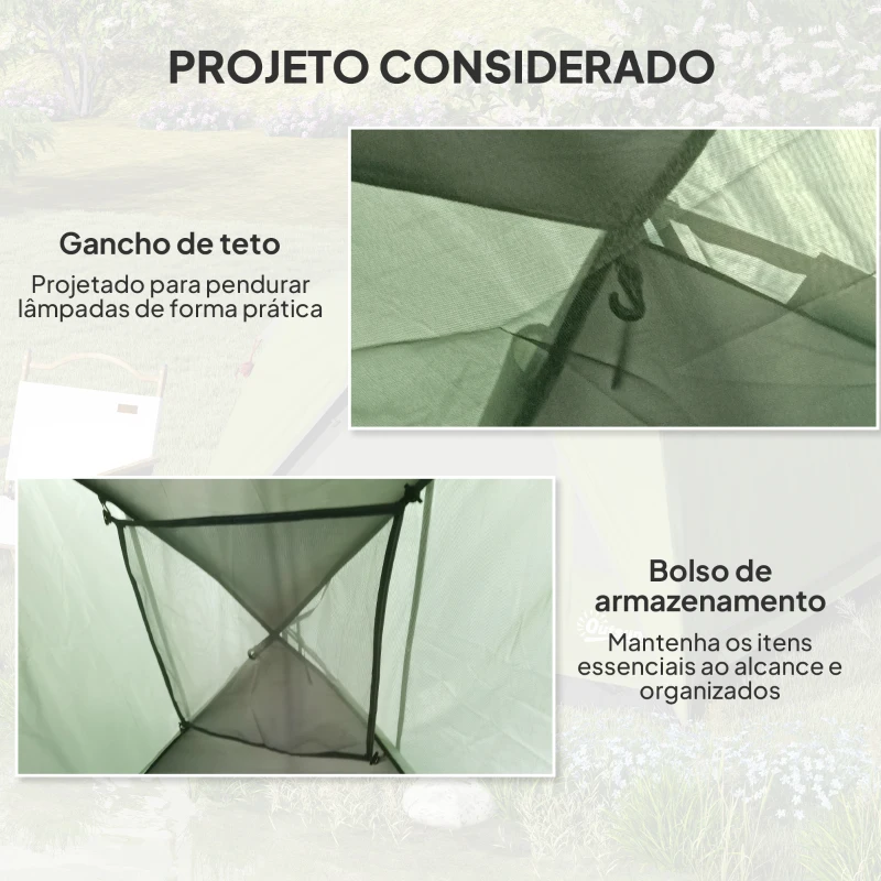 Outsunny Tenda de Campismo para  2-3 Pessoas Dobrável com Bolsa de Transporte 200x200x135 cm Verde