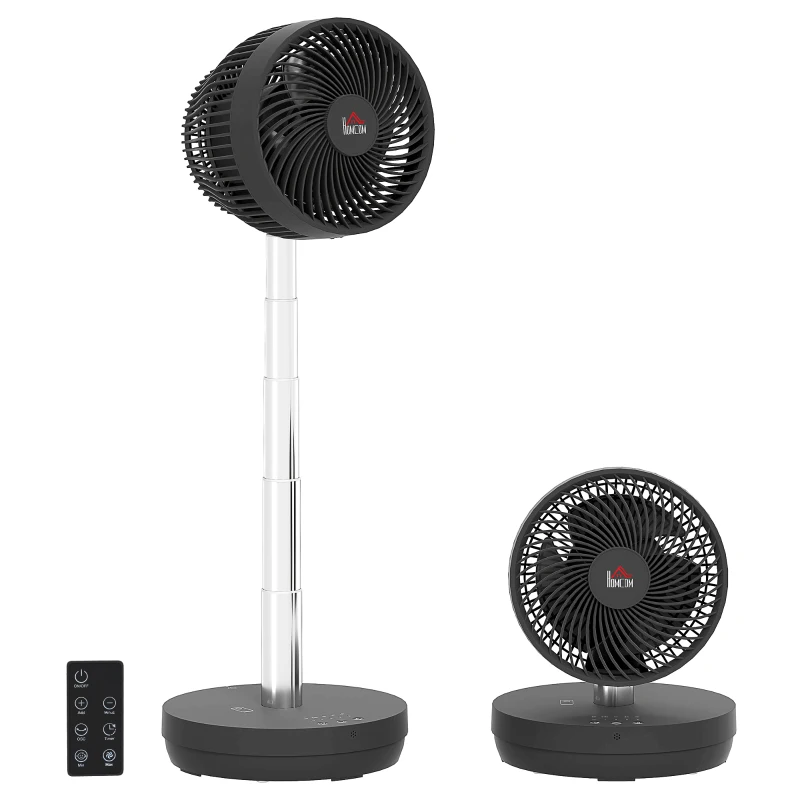 HOMCOM Ventilateur de bureau avec télécommande et batterie rechargeable, alimenté par USB, inclinaison et hauteur réglables, noir