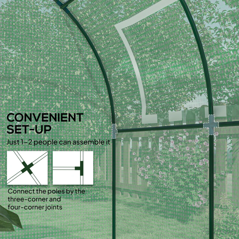 Outsunny 1.8 x 1.8 x 2 m Walk-In Polytunnel Greenhouse - Includes Roll-Up Window and Door, Steel Frame for Garden, Green