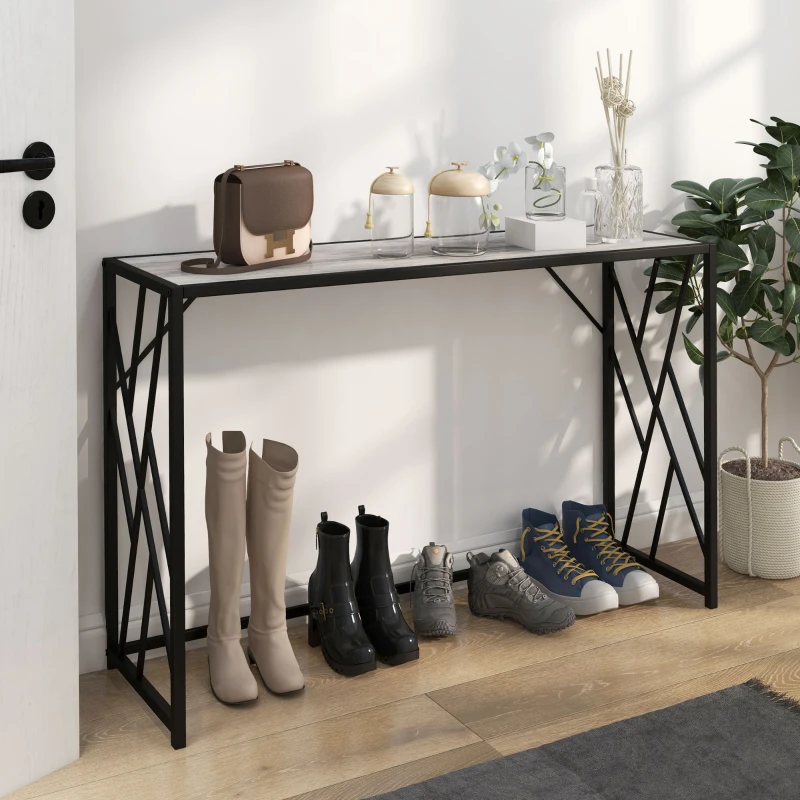 HOMCOM Console Table, Industrial Sofa Table with Metal Frame for Living Room, Hallway, 120 cm, Grey