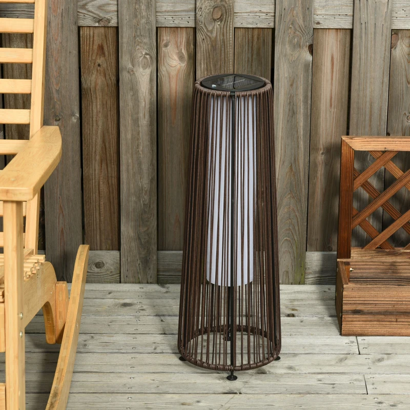 Outsunny Lanternă solară de grădină cu lumină LED din ratan și metal, Ø21.5x61cm, maro