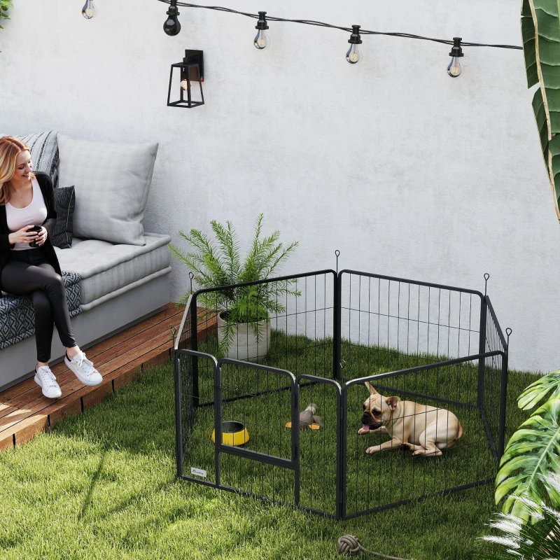 PawHut Parque para Perros de 6 Paneles de 60 cm de Altura con Puerta para Interior y Exterior Negro