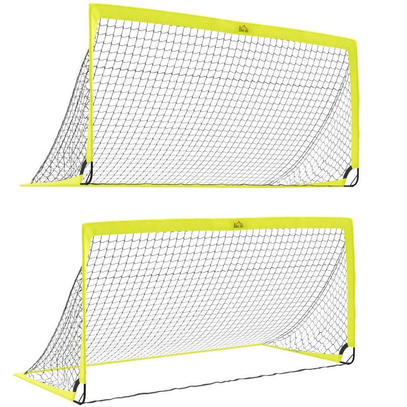 HOMCOM Set of 2 Football Goal Net 6 x 3 ft Foldable Outdoor Sport Training Teens Adults Football with Carrying Bag Yellow