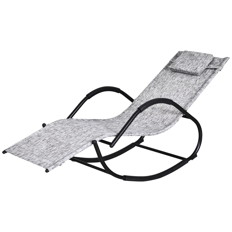 Outsunny Lettino Sedia Sdraio a Dondolo Zero-gravity da Giardino, Impermeabile, Sedia a Dondolo Esterno con Poggiatesta, Grigio 160x61x79 cm