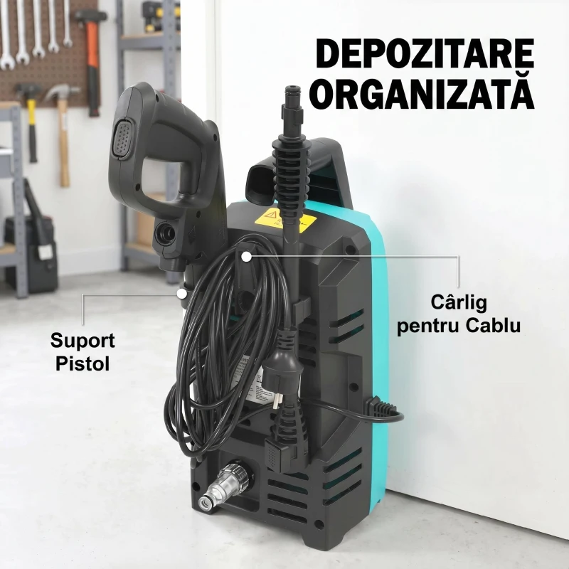 Outsunny Mașină de Spălat cu Presiune 1500 W, 120 Bari, Debit 390 L/h, Electrică cu Duza Reglabilă, Albastru