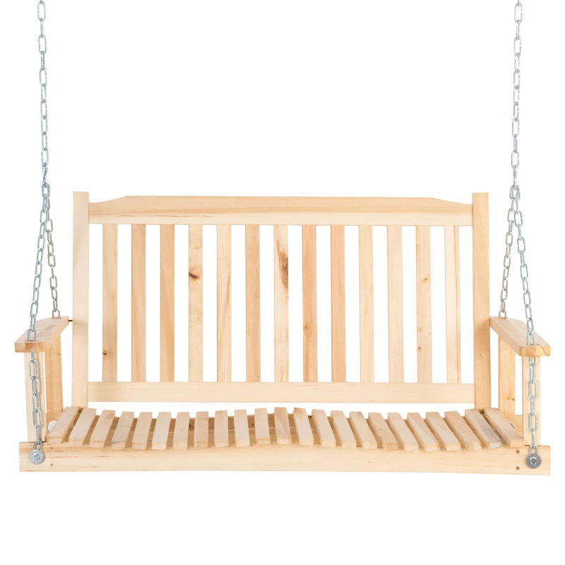 Outsunny Leagăn de Grădină pentru 2 Persoane Cușcă de Leagăn Masiv Patio Terasă Curte Lemn Natural 117 x 69 x 60 cm