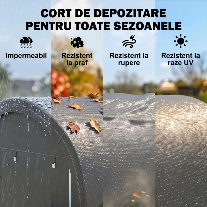 Outsunny 3x3m Garaj pentru Motociclete, Cort cu Acoperiș Rezistent Impermeabil, 2 Intrări cu Fermuar, pentru Biciclete și Unelte, Cadru din Oțel Galvanizat, Cort Grădină, Gri
