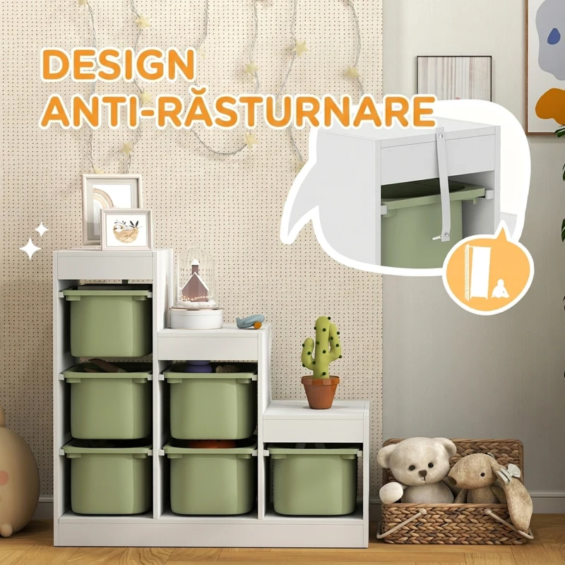 AIYAPLAY Raft pentru jucării, 3 niveluri, 6 cutii, pentru copii 3-8 ani, 96 x 38,5 x 90 cm, verde