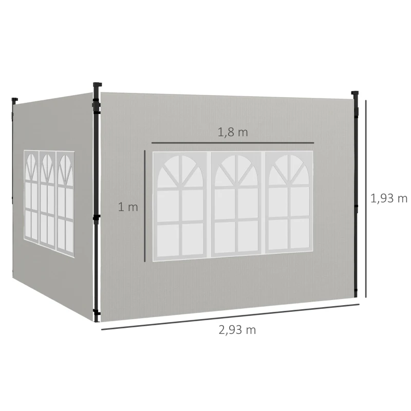 Outsunny Set 2 Pareti Laterali per Gazebo 3x3 m e 3x6m con Finestre, in PE e Plastica, 293x193 cm, Bianco