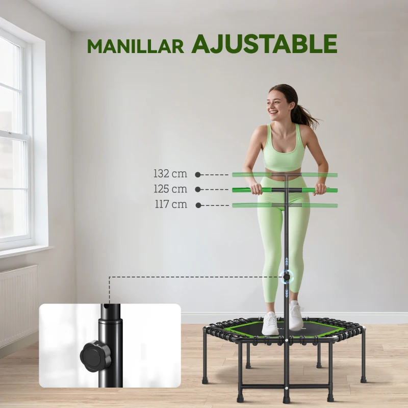 SPORTNOW Trampolín de Fitness 114x114x132 cm con Mango Ajustable de 3 Niveles y Marco de Acero Verde y Negro