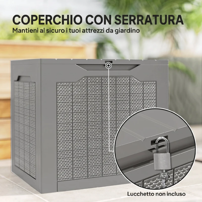 Outsunny Baule da Giardino Impermeabile con Maniglie, in PP, 56x41x50 cm, color Cachi