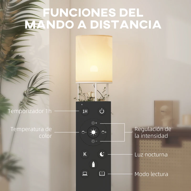 HOMCOM Lámpara de Pie con Estantes con 3 Temperaturas de Color Control Remoto para Salón Dormitorio Oficina Blanco