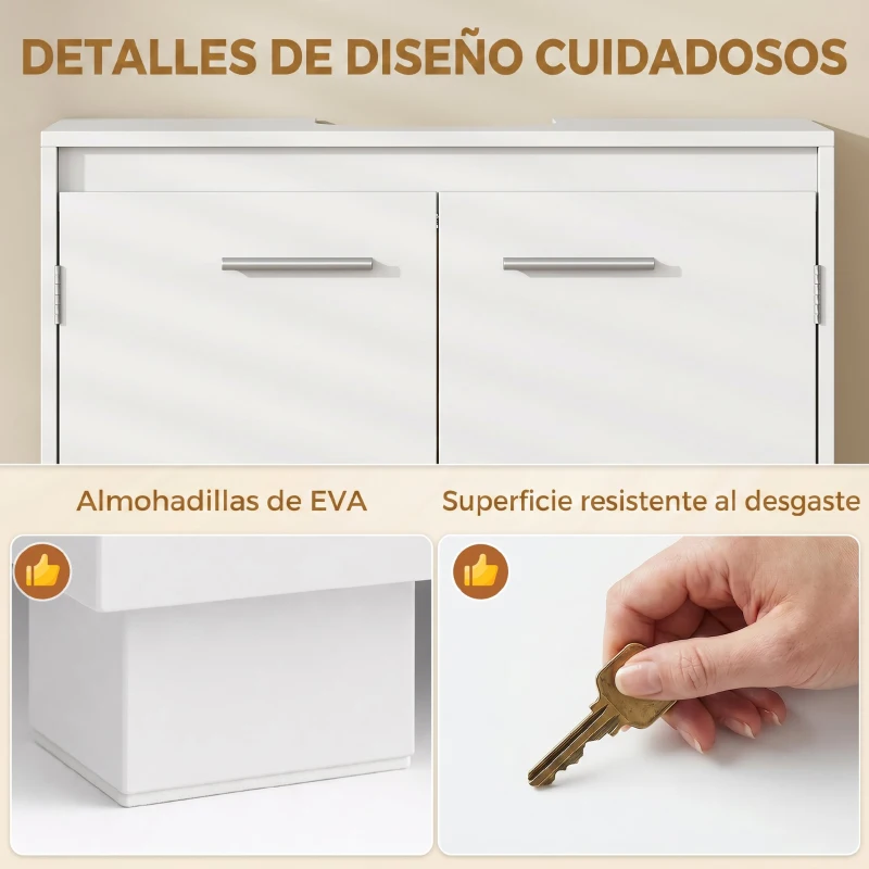 HOMCOM Mueble Bajo Lavabo de Baño Moderno Independiente con Recorte en U Estante Ajustable Blanco