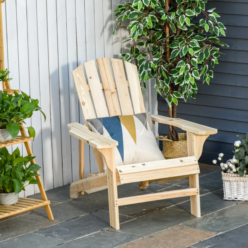 Outsunny Cadeira Adirondack de Madeira Cadeira Adirondack de Jardim com Assento Extra Largo 78x89x88 cm Madeira