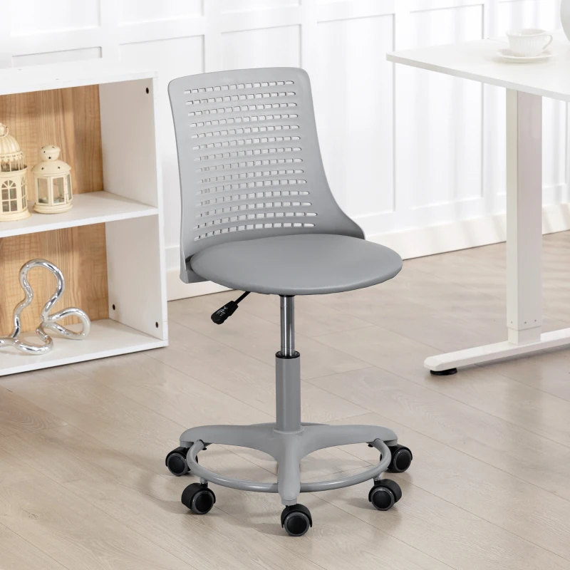HOMCOM Cadeira de Escritório sem Braços Cadeira de Secretária Giratória em Malha com Encosto Vazado Ajustável 43x42x74-86 cm Cinza