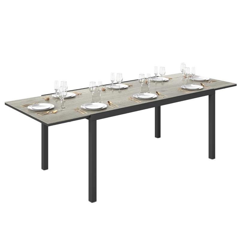 Outsunny Masă de Grădină Extensibilă de 160-240 cm pentru 6-8 Persoane Rectangulară din Oțel și Aluminiu, Efect Lemn
