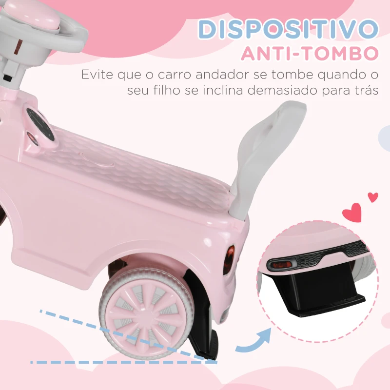 AIYAPLAY Carro Andador para Bebés de 18-36 Meses Carro Andador com Volante Buzina e Sistema Anti-Tombo  53x25x35 cm Rosa