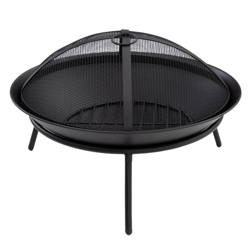 Outsunny Brasero de Exterior con Tapa y Atizador Pozo de Fuego de Metal para Terraza Patio Jardín Ø47x33 cm Negro