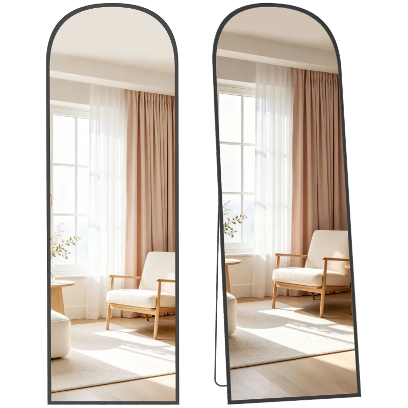 HOMCOM Oglindă de podea și perete modernă din aliaj de aluminiu cu suport pliabil, 50x170 cm, negru