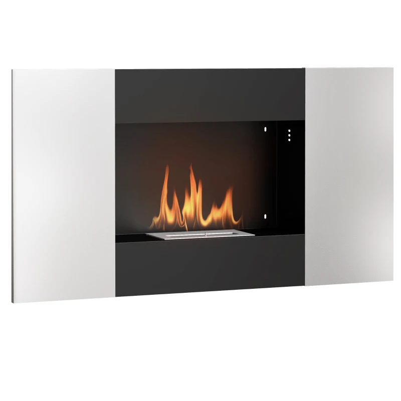 HOMCOM Șemineu Bioetanol 0,9L de Perete din Oțel Inoxidabil, 100x15x54 cm, Negru și Argintiu