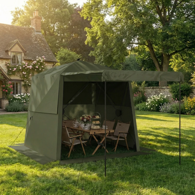 Outsunny Pop Up Gazebo Waterproof Instant Shelter with Awning Mesh Windows for Camping Patio 2 x 2 m, Army Green