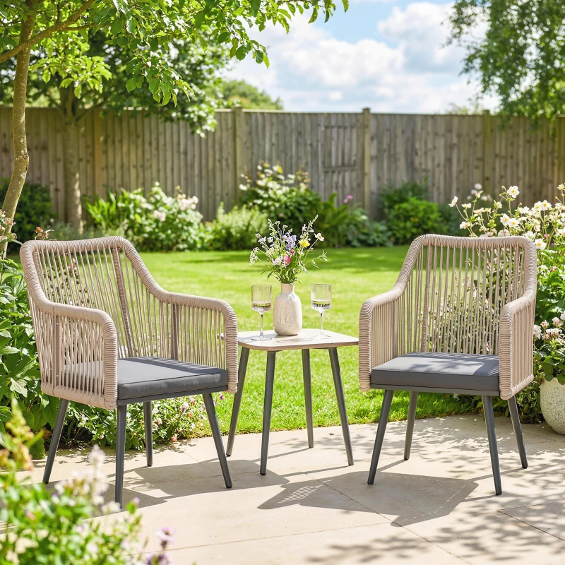 Outsunny Set 2 Sedie da Giardino con Cuscini e Braccioli, in Acciaio e Rattan PE, 54x65x80 cm, Grigio Scuro