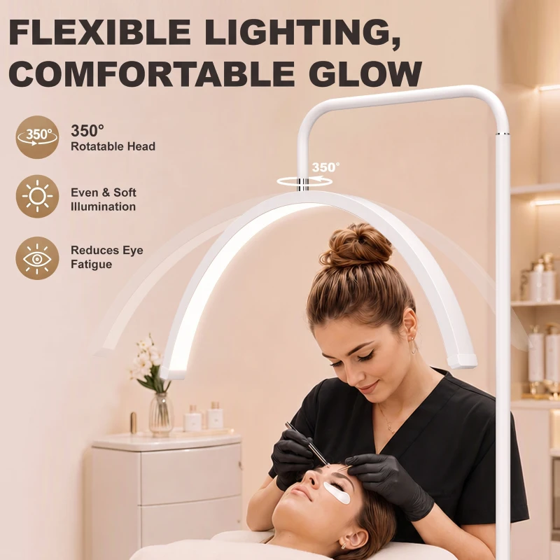 HOMCOM Half Moon Lash Light, 350° Rotatable Head, 7 Colours, Dimmable Beauty Floor Lamp, White