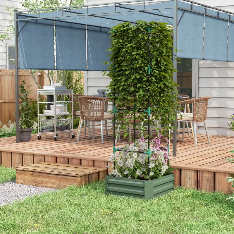 Outsunny Jardinière avec treillis ajustable, bac à fleurs avec cage à tomates acier galvanisé 61 x 61 x 187 cm vert