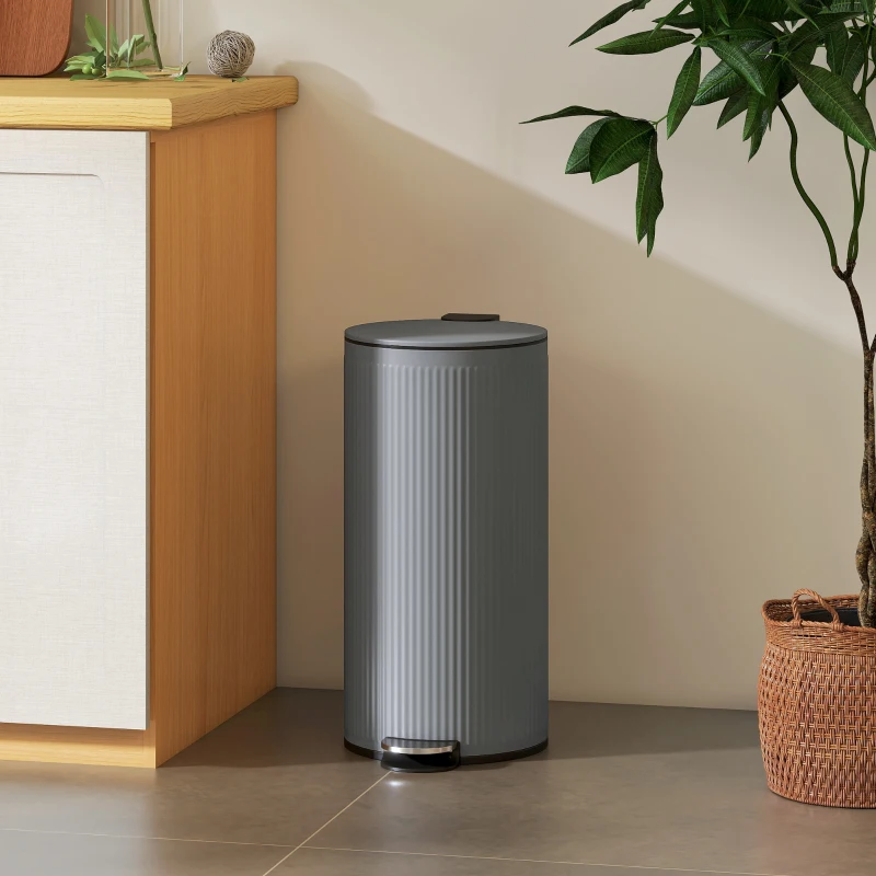 HOMCOM Cubo de Basura Cocina 30L con Pedal Tapa de Cierre Suave y Cubo Extraíble para Dormitorio Oficina Estudio Salón Gris