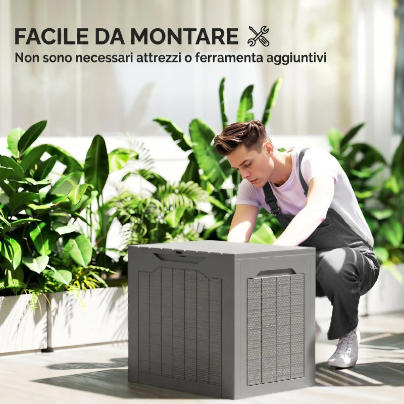 Outsunny Baule da Giardino Impermeabile con Maniglie, in PP, 56x41x50 cm, color Cachi