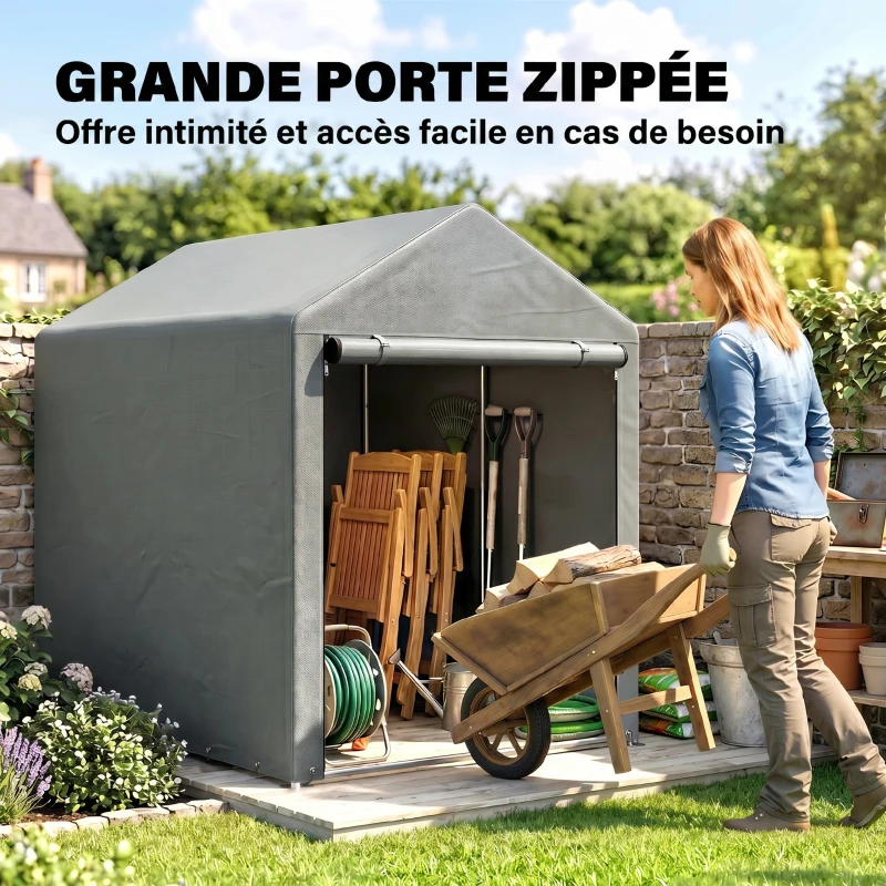Outsunny Capanno Attrezzi Tenda Garage con Copertura Anti UV e Telaio in Metallo, 120x179x165cm, Grigio Chiaro