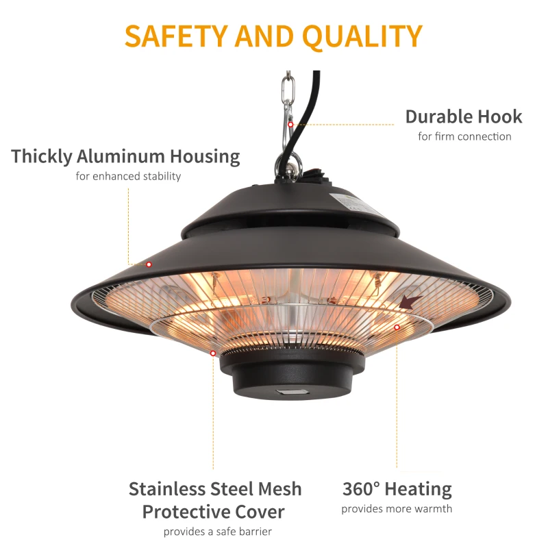 Outsunny 1500W Electric Patio Heater Aluminium Ceiling Mounted Heater with Infrared Remote Control for Indoor and Outdoor Use, Black