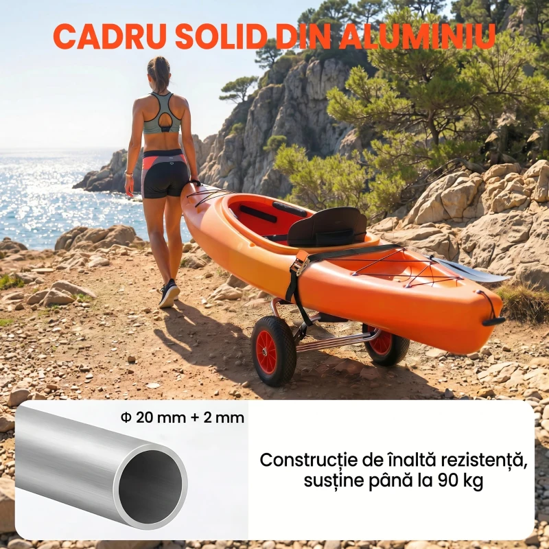 HOMCOM Cărăuc Pliabil pentru Plajă pentru Caiac și Canoe cu Amortizor, din Aluminiu și NBR, 70x40x42 cm