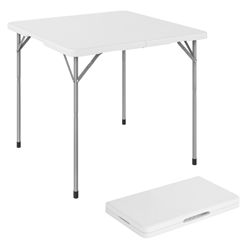 Outsunny Masă de Camping Pliabilă Pătrată, din Metal și HDPE, 86x86x74 cm, Alb