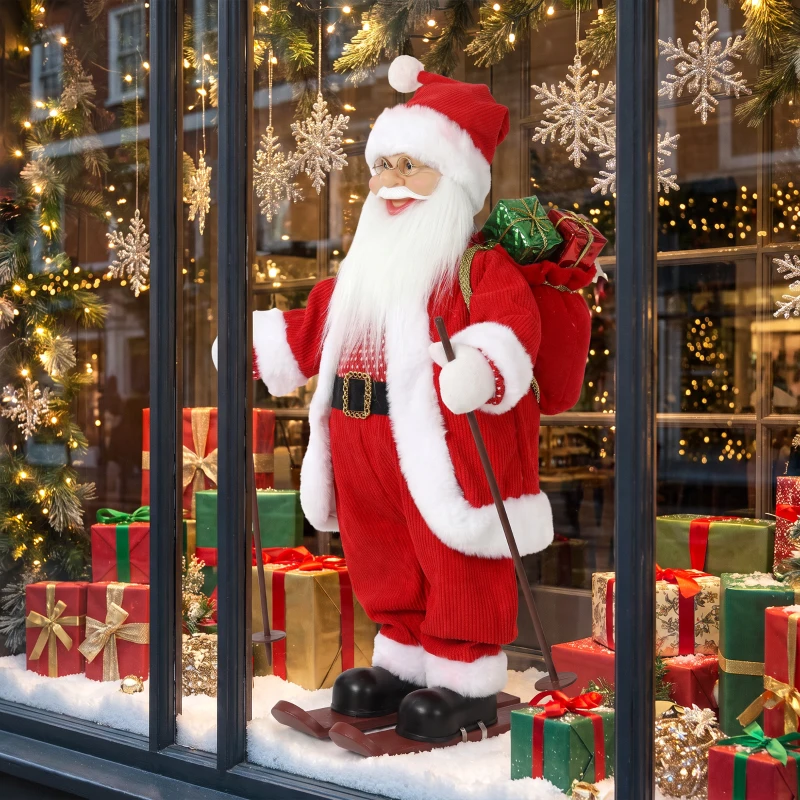 HOMCOM Animated Santa 66cm with Music, Adjustable Arms, Sound/Touch Activation, Skis, Poles