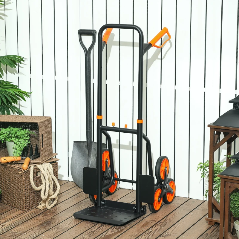 DURHAND Carrello Portapacchi per Scale 6 Ruote, Pieghevole, Portata 120kg, in Acciaio, per Trasloco, Giardinaggio, Arancione