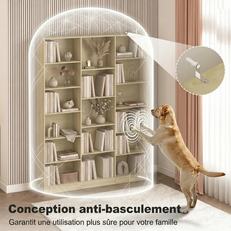HOMCOM Bibliothèque 6 Niveaux, Étagère de Rangement avec 17 Compartiments et Étagères Réglables, 149 x 23,6 x 188 cm, Chêne