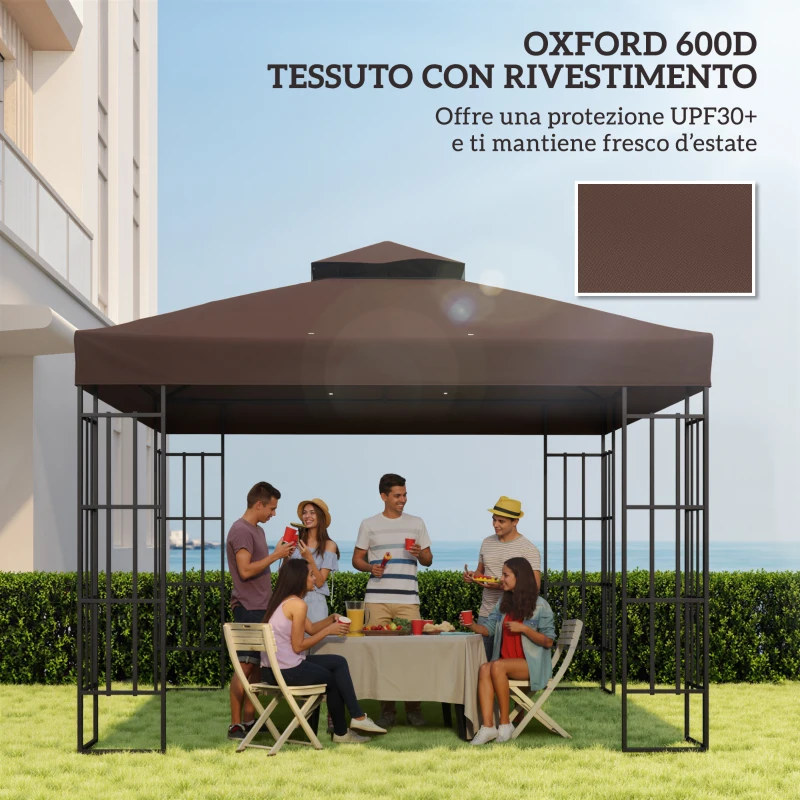 Outsunny Copertura per Gazebo da Giardino 3x3m UPF30+ a 2 Livelli in Poliestere color Caffè