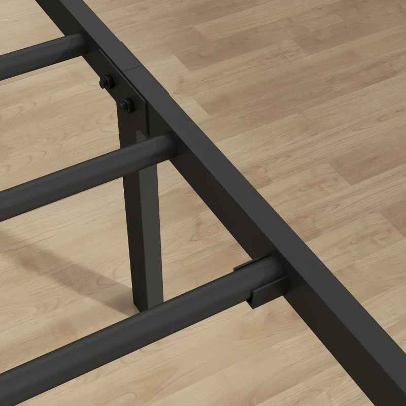 HOMCOM Canopy Bed Frame Double Size, Metal Platform Bed Frame with Headboard and Footboard, Underbed Storage, Black