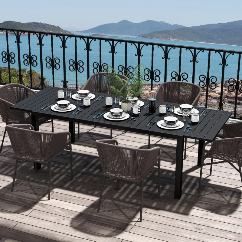 Outsunny Table de jardin extensible en aluminium rectangulaire 6 - 8 personnes, dim. 180/240L x 94l x 73H cm, noir