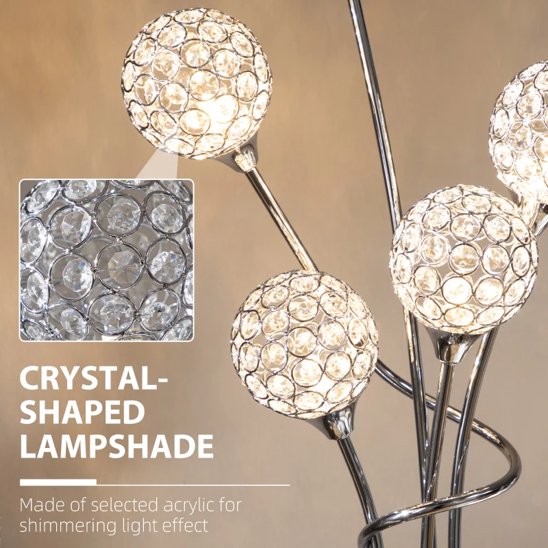 HOMCOM Floor Lamps for Living Room Bedroom with 5 Light, Modern Upright Standing Lamp, 34x25x156cm, Silver