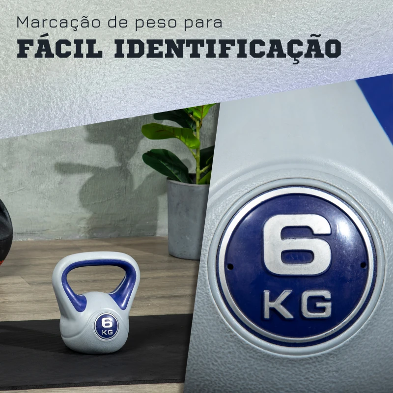 SPORTNOW Kettlebell 6 kg Peso Russo com Revestimento de PU e Enchimento de Areia para Treino 20x13x22 cm Roxo e Cinza