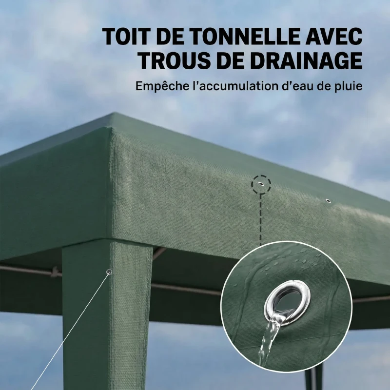 Outsunny Tonnelle de jardin, tente de réception avec Fenêtres et parois latérales amovibles, pour fêtes et mariages, 6 x 3 m Vert